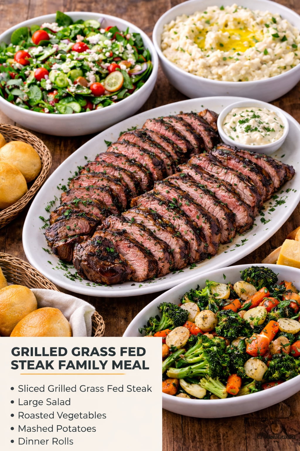 Grilled Grass Fed Steak Family Meal